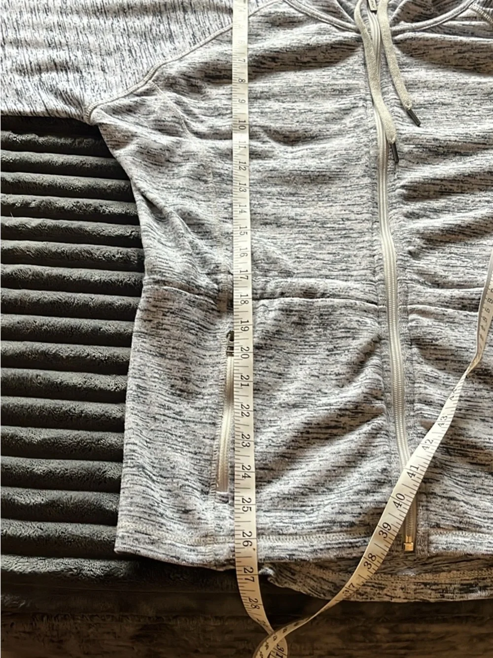 Athleta Gray Marled Hooded Zip-Front Bomber Jacket
